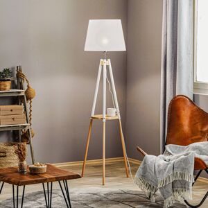 TK Lighting Stojací lampa Vaio s dřevěným rámem na trojnožce, bílé stínítko